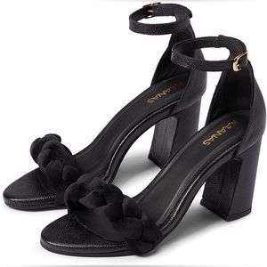 KAANAS womens Soho Chunky Velvet Braid Heel With Ankle Tie